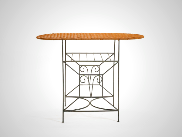 Antique Iron Frame Rattan Credenza Table